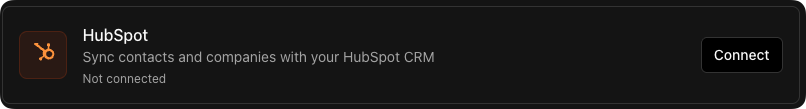 HubSpot integration card showing Connect button in Enrichley